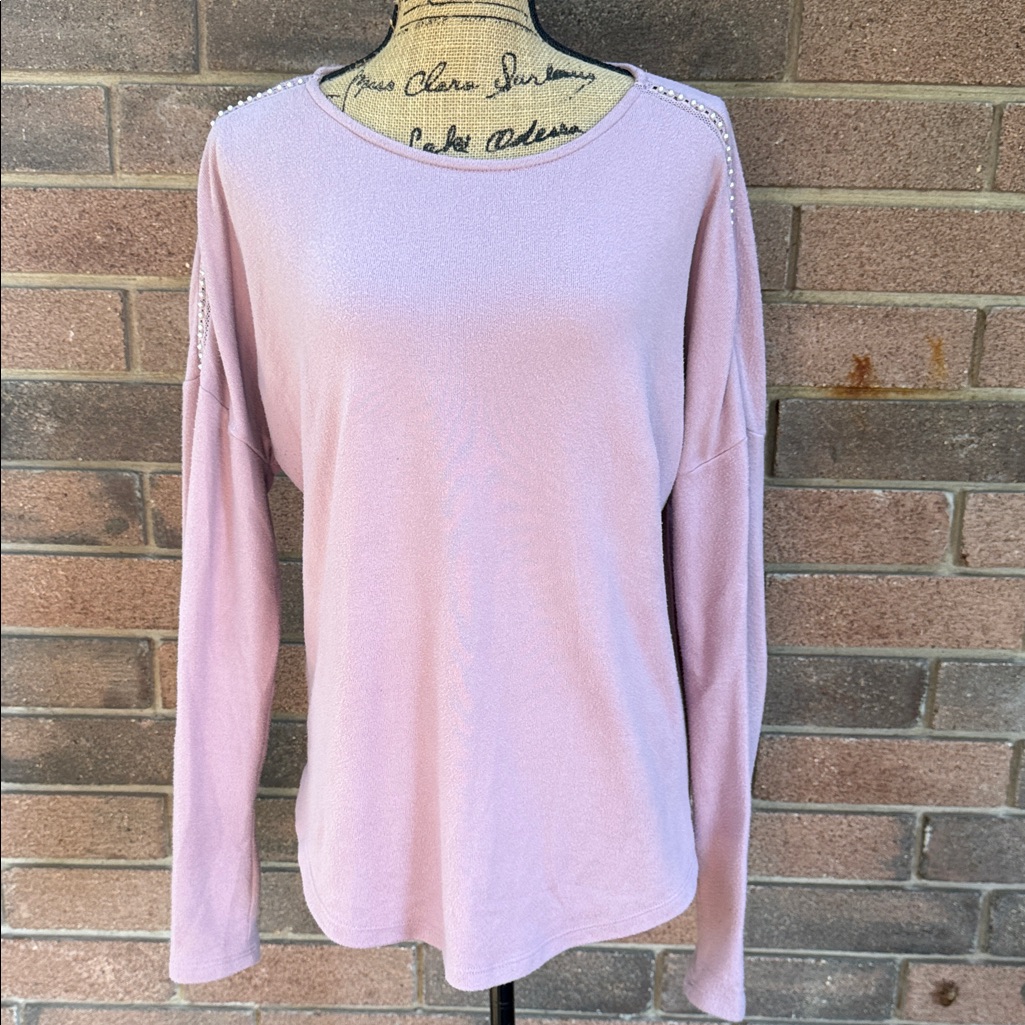Fred David Light Purple Long Sleeve Blouse With Pearl Accents Size Large